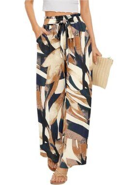 Wide Leg Pants High Elastic Waist Business Casual Lounge Pants with Pockets